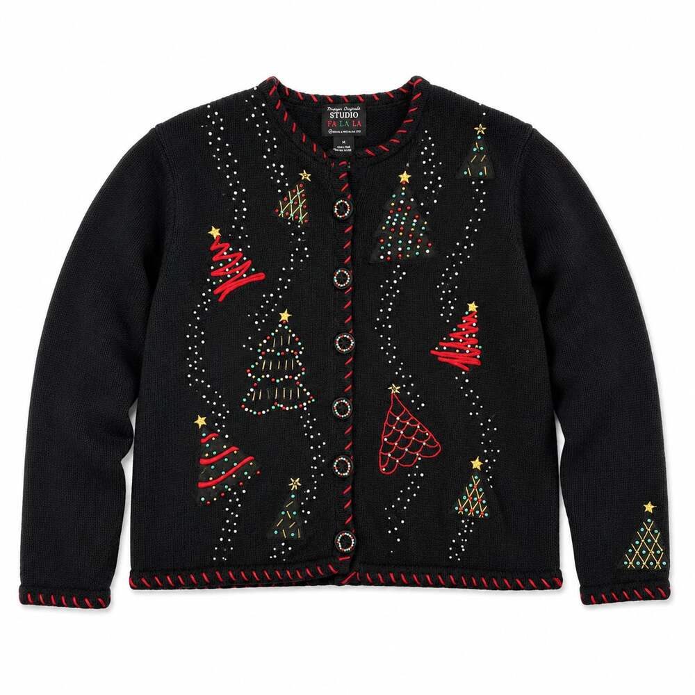Designers Originals Studio Fa La La Christmas Tree Cardigan Size M